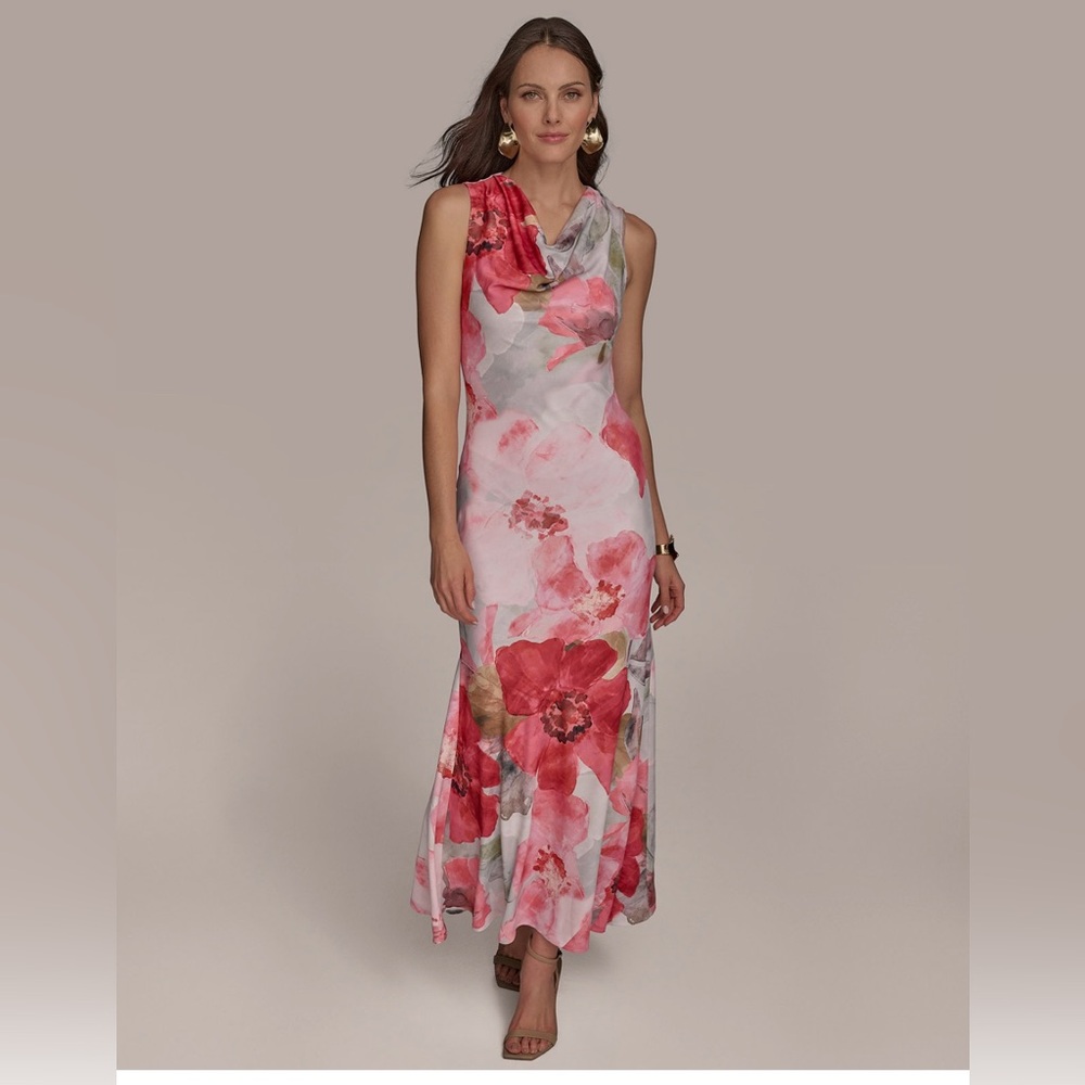 Donna Karan New York Size 8 Elegant Floor Length Printed Floral Dress